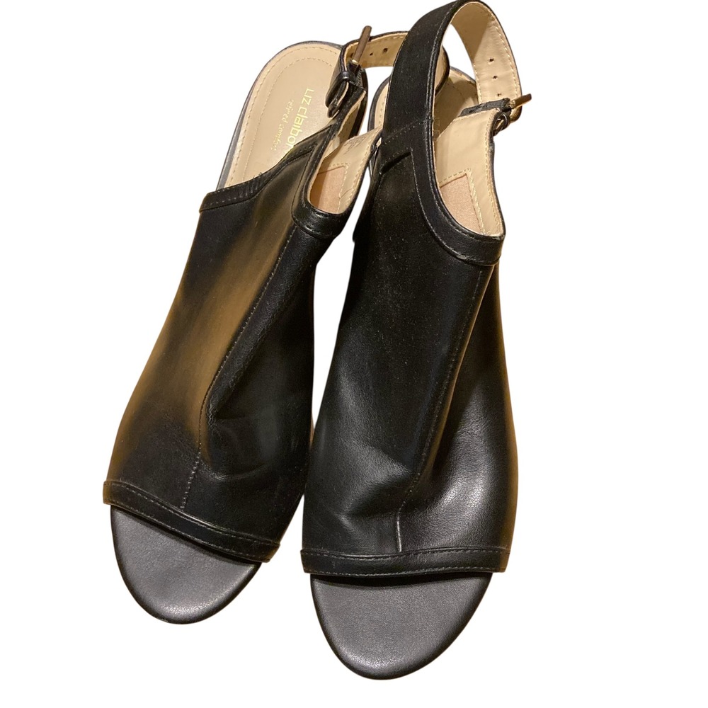 Liz Claiborne Paine Black Slingback Block Heel Sandals Womens 11M Open Toe